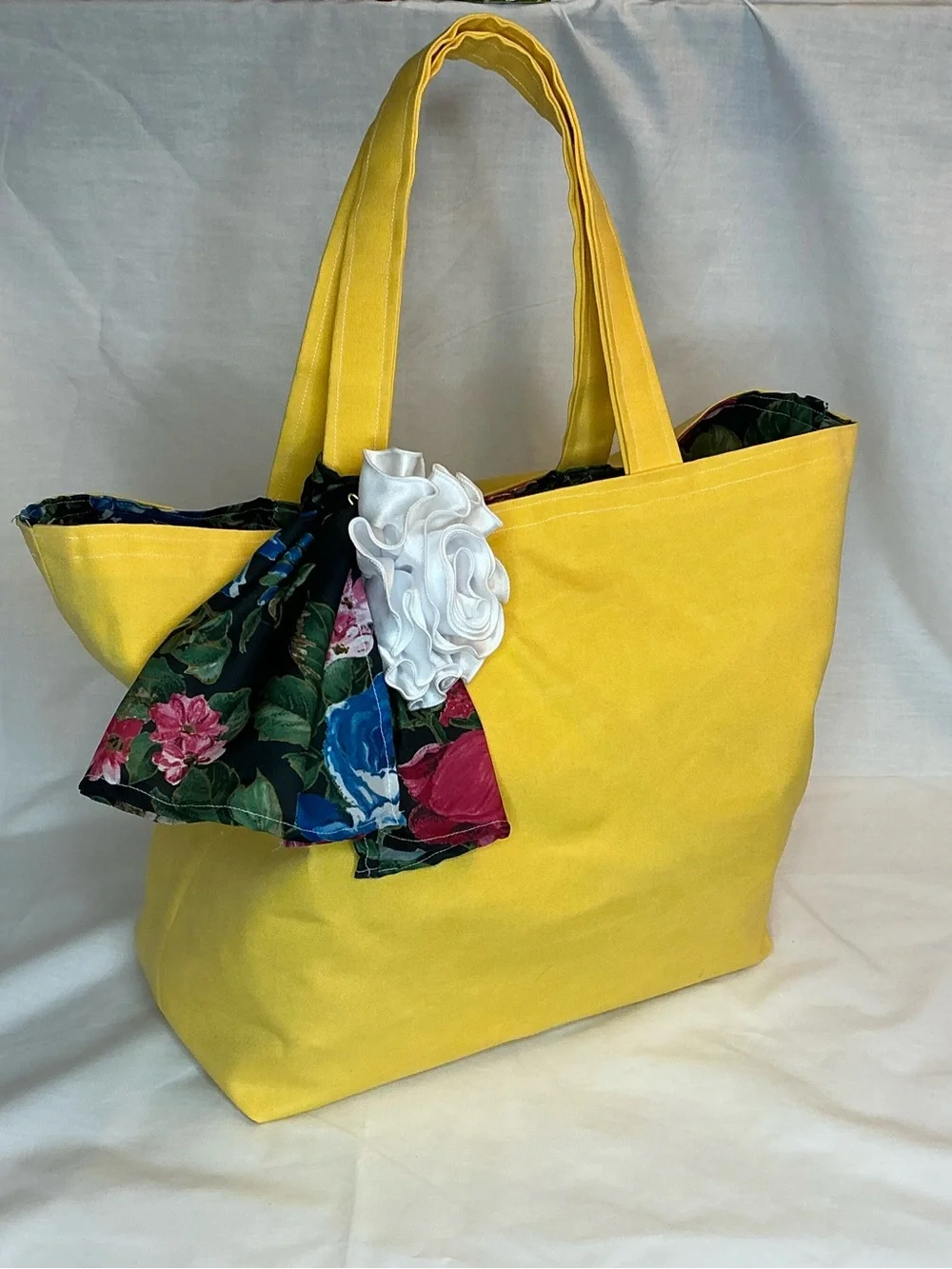 2034 - Sunny Yellow Canvas Tote with Floral Scarf and Rosette - Picture 2 of 16